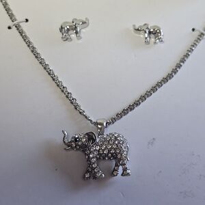 *Sale* Charter Club Silver Tone Rhinestone Elephant Necklace Earring Set NIB